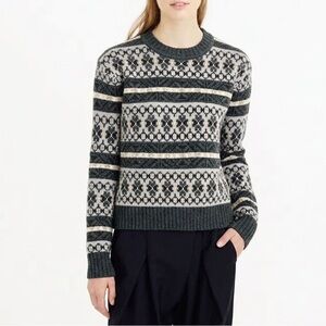 J. Crew Size M Lambswool Classic Fair Isle Crewneck Sweater Heritage Knit Grey